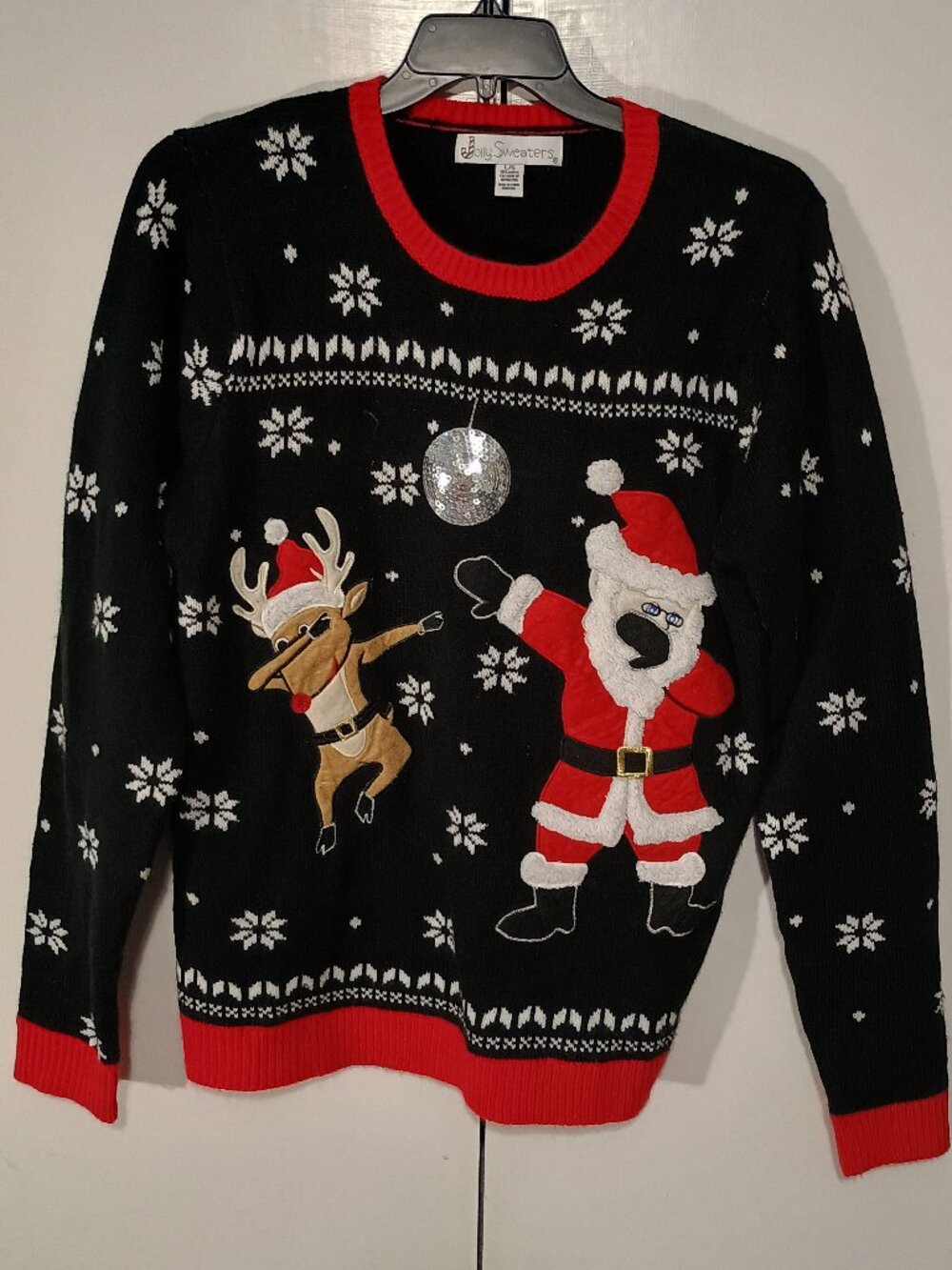 Jolly Sweaters Santa Reindeer Dabbing Ugly Christmas Sweater Black Red L - Picture 2 of 6